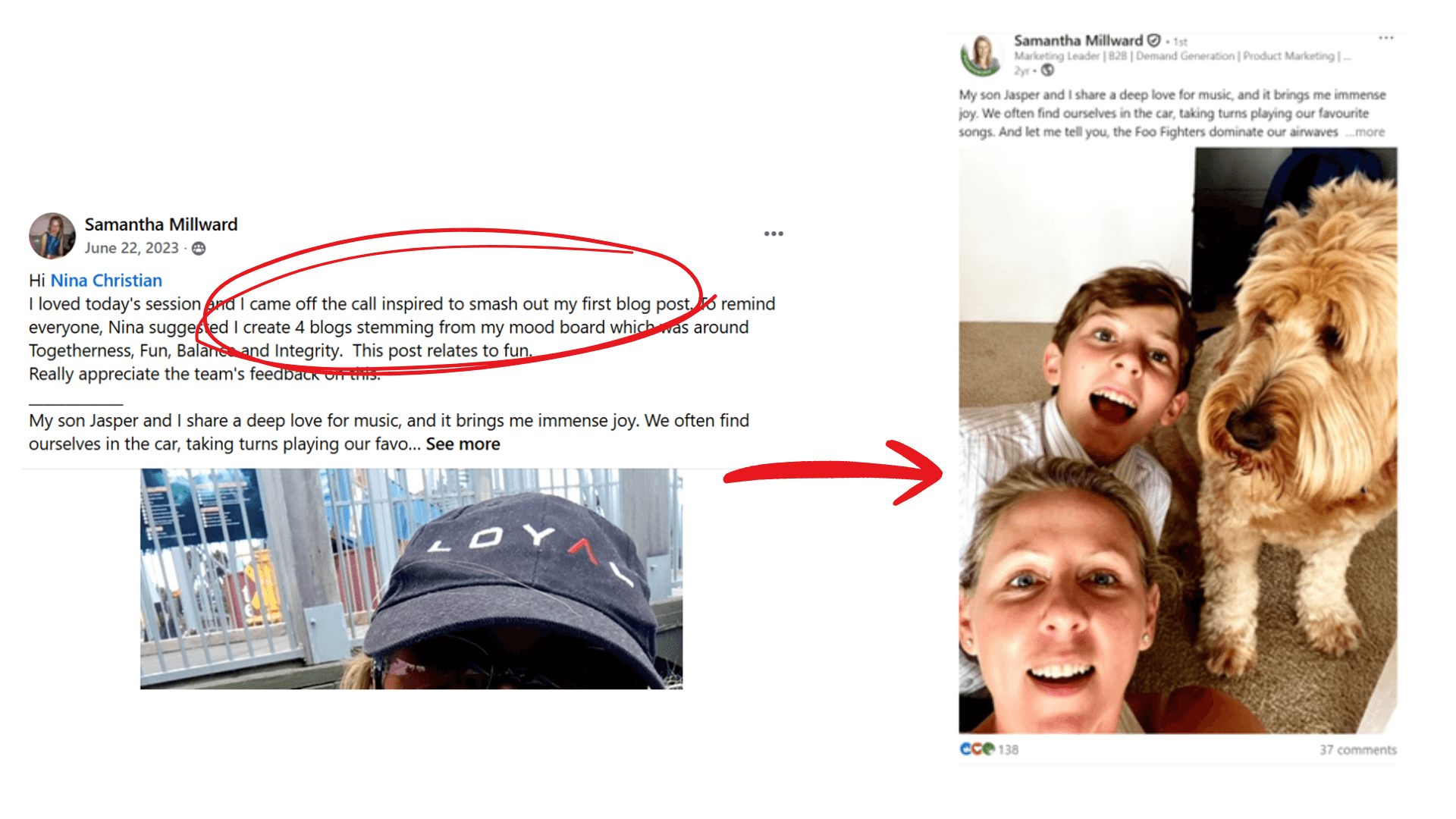 One of Samantha's LinkedIn posts